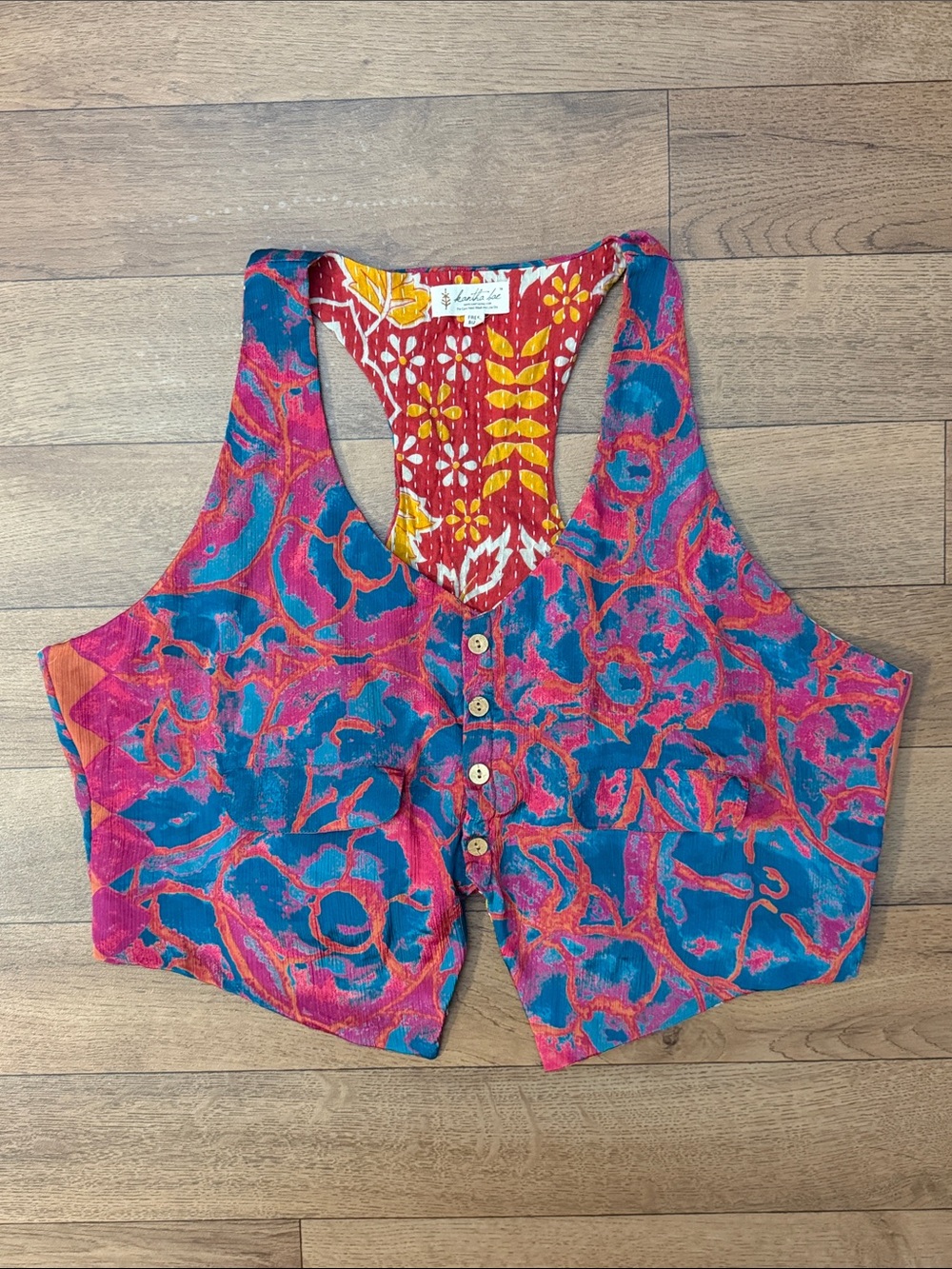 Kantha Bae Free Size Reversible Bohemian Vest Top Floral Paisley Colorful Pretty